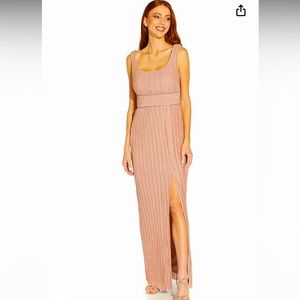 NWT Adriana Papell Metallic Rose Long Gown